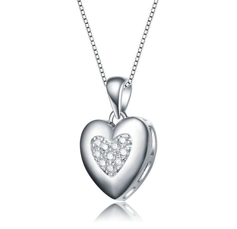 Lab Created White Gold Plated with Clear Cubic Zirconia French Pave Heart Pendant Necklace