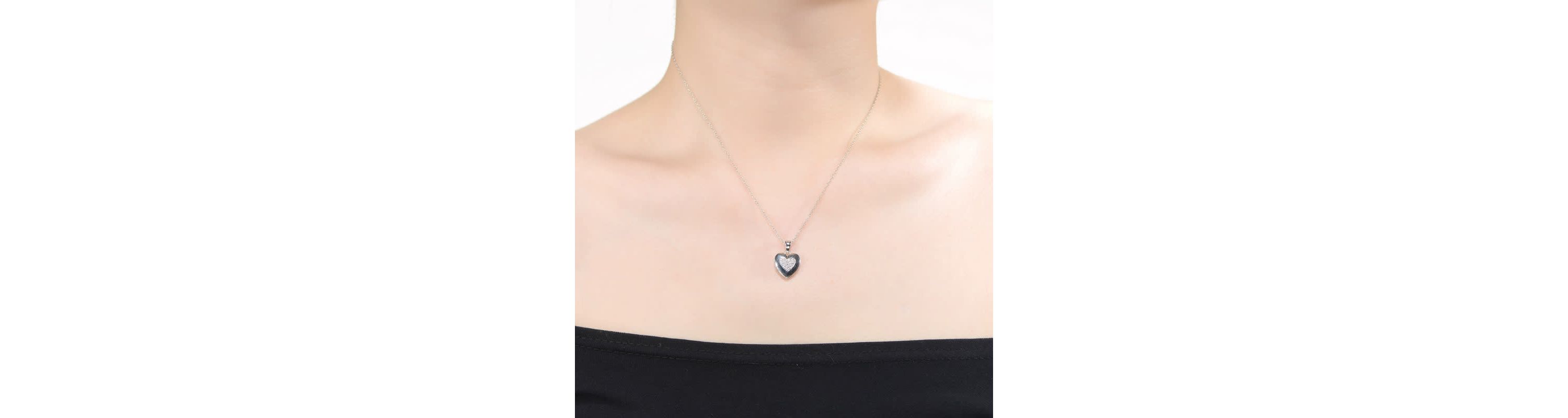 Lab Created White Gold Plated with Clear Cubic Zirconia French Pave Heart Pendant Necklace