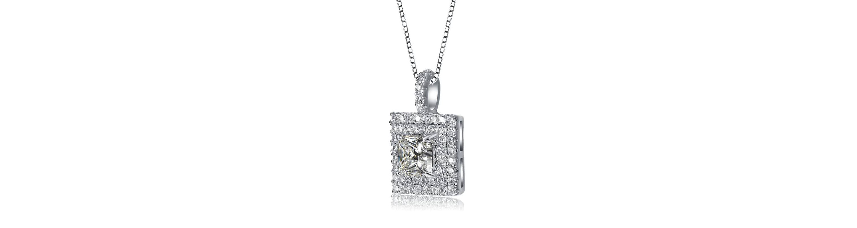 Lab Created White Gold Plated with Clear Cubic Zirconia Solitaire Halo Pendant Necklace