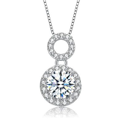 Rozzato Lab Created White Gold Plated with Clear Cubic Zirconia Solitaire Halo Drop Pendant Necklace