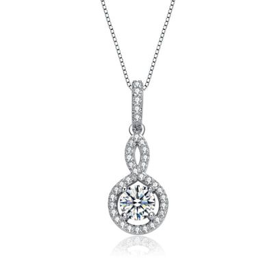 Rozzato Lab Created White Gold Plated with Clear Cubic Zirconia Solitaire Small Drop Pendant Necklace
