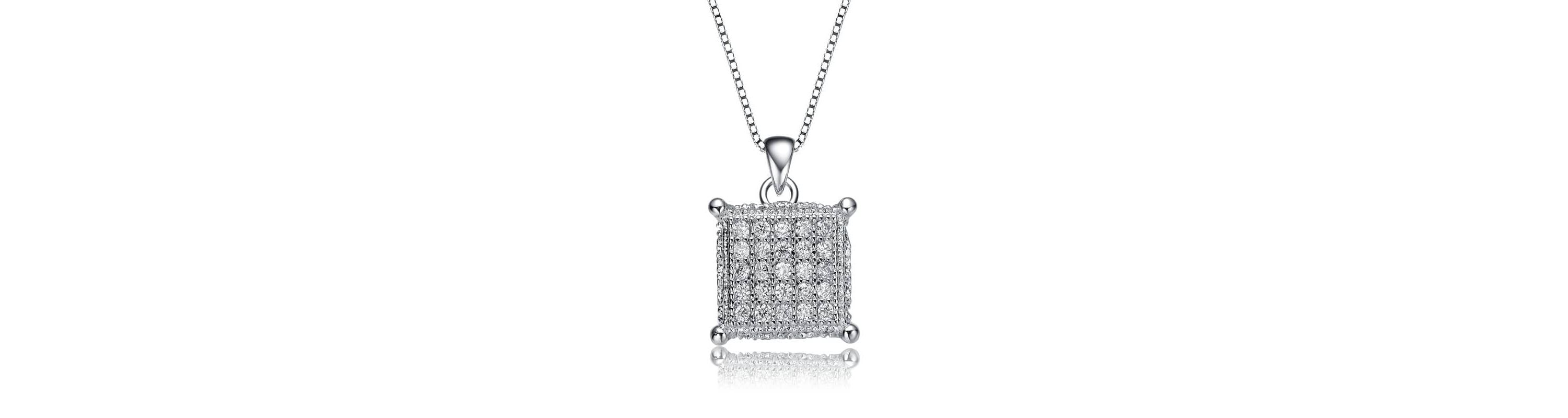 Lab Created White Gold Plated with Clear Cubic Zirconia Square Pave Pendant Necklace