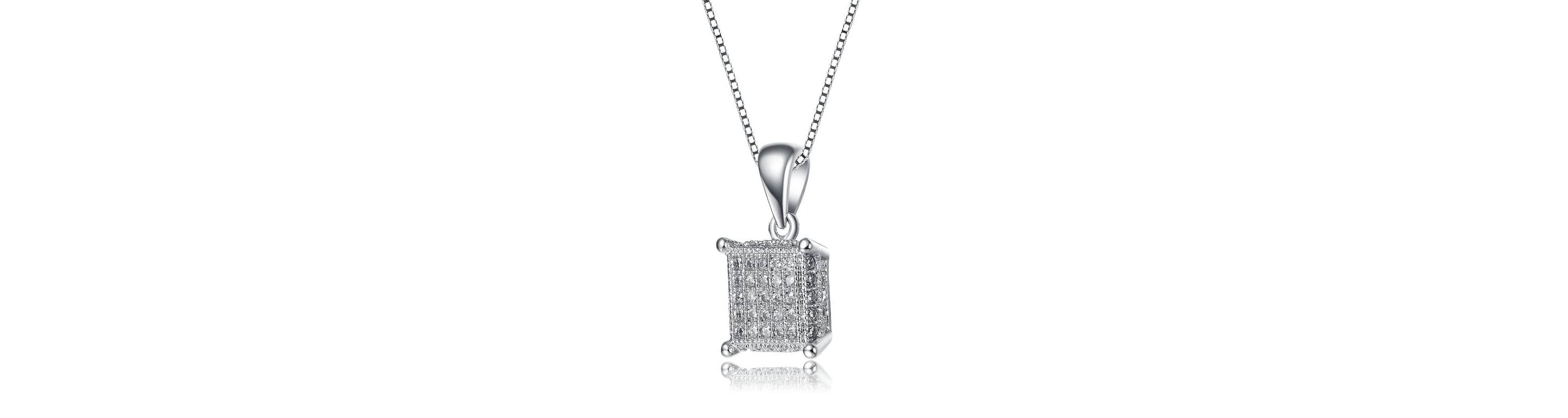 Lab Created White Gold Plated with Clear Cubic Zirconia Square Pave Pendant Necklace