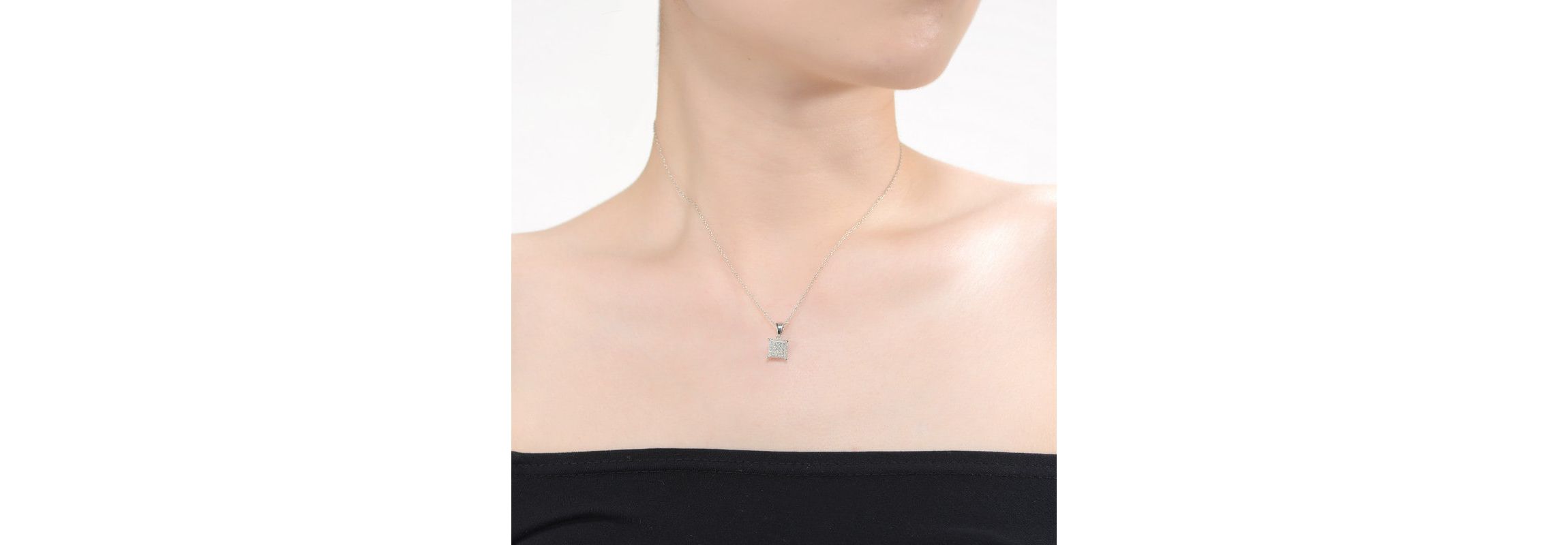 Lab Created White Gold Plated with Clear Cubic Zirconia Square Pave Pendant Necklace