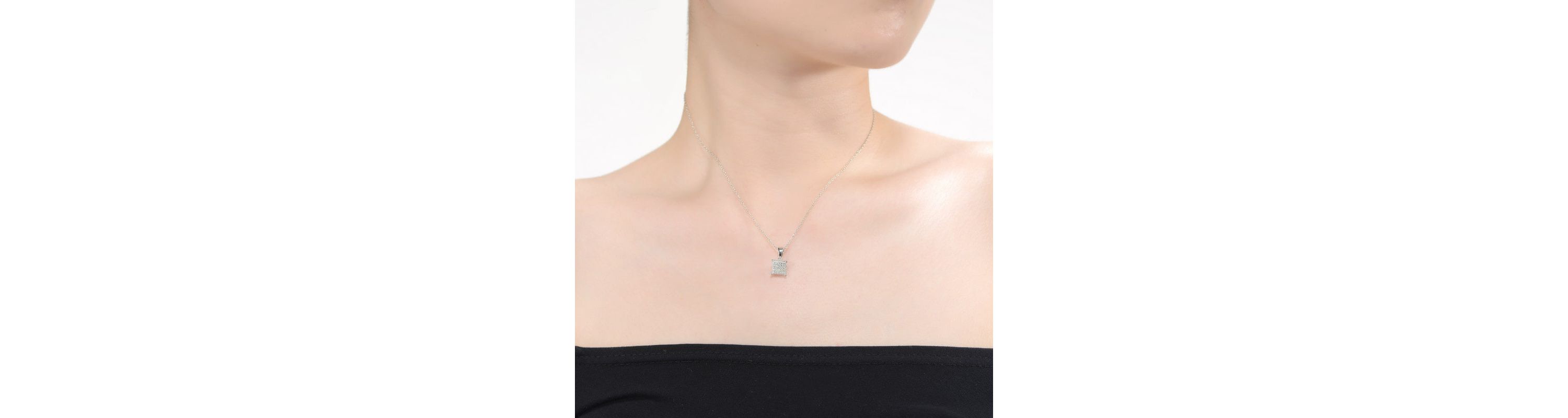 Lab Created White Gold Plated with Clear Cubic Zirconia Square Pave Pendant Necklace