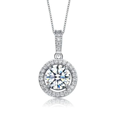 Rozzato Lab Created White Gold Plated with Clear Cubic Zirconia Small Round Solitaire Pendant Necklace
