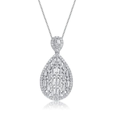 Rozzato Lab Created White Gold Plated with Clear Cubic Zirconia Pear Pendant Necklace