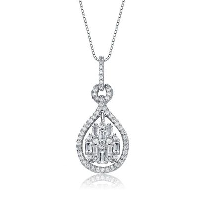 Rozzato Lab Created White Gold Plated with Clear Cubic Zirconia Door Knocker Love Knot Pendant Necklace