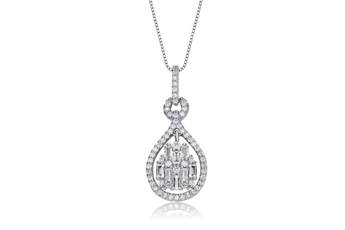 Lab Created White Gold Plated with Clear Cubic Zirconia Door Knocker Love Knot Pendant Necklace