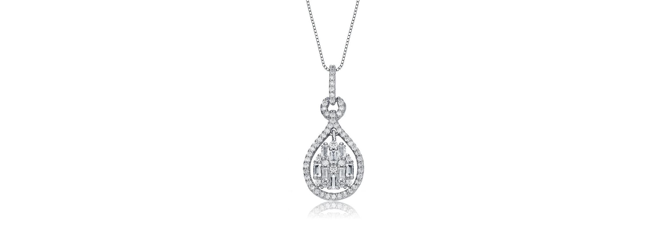 Lab Created White Gold Plated with Clear Cubic Zirconia Door Knocker Love Knot Pendant Necklace