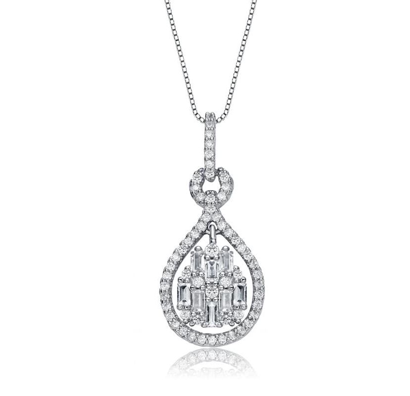 Lab Created White Gold Plated with Clear Cubic Zirconia Door Knocker Love Knot Pendant Necklace