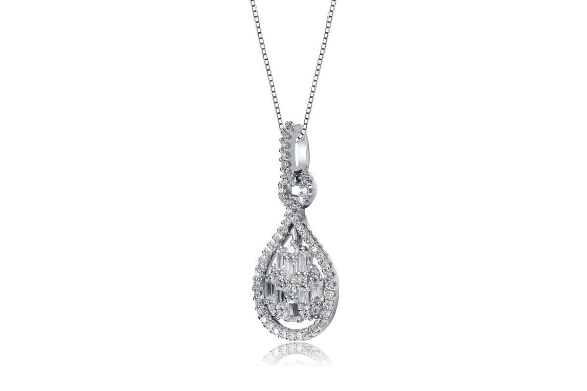 Lab Created White Gold Plated with Clear Cubic Zirconia Door Knocker Love Knot Pendant Necklace