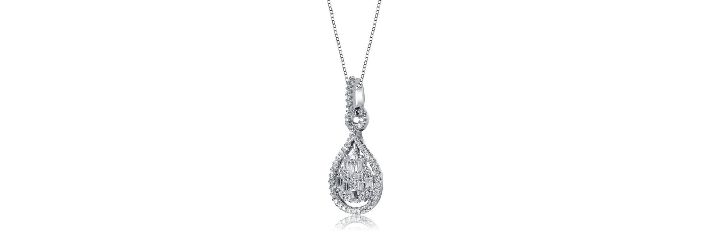 Lab Created White Gold Plated with Clear Cubic Zirconia Door Knocker Love Knot Pendant Necklace