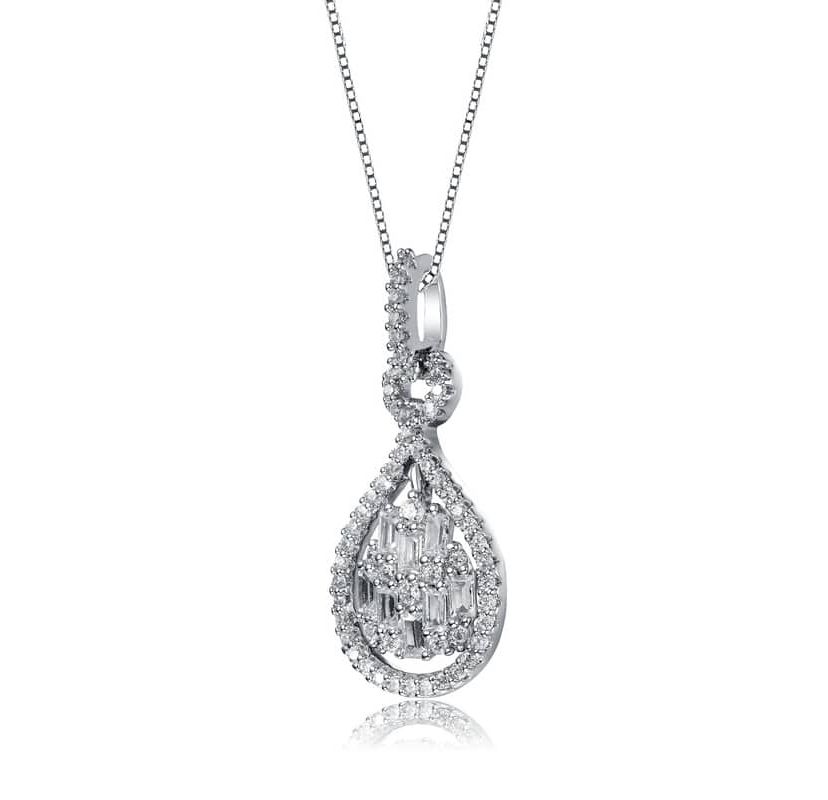 Lab Created White Gold Plated with Clear Cubic Zirconia Door Knocker Love Knot Pendant Necklace