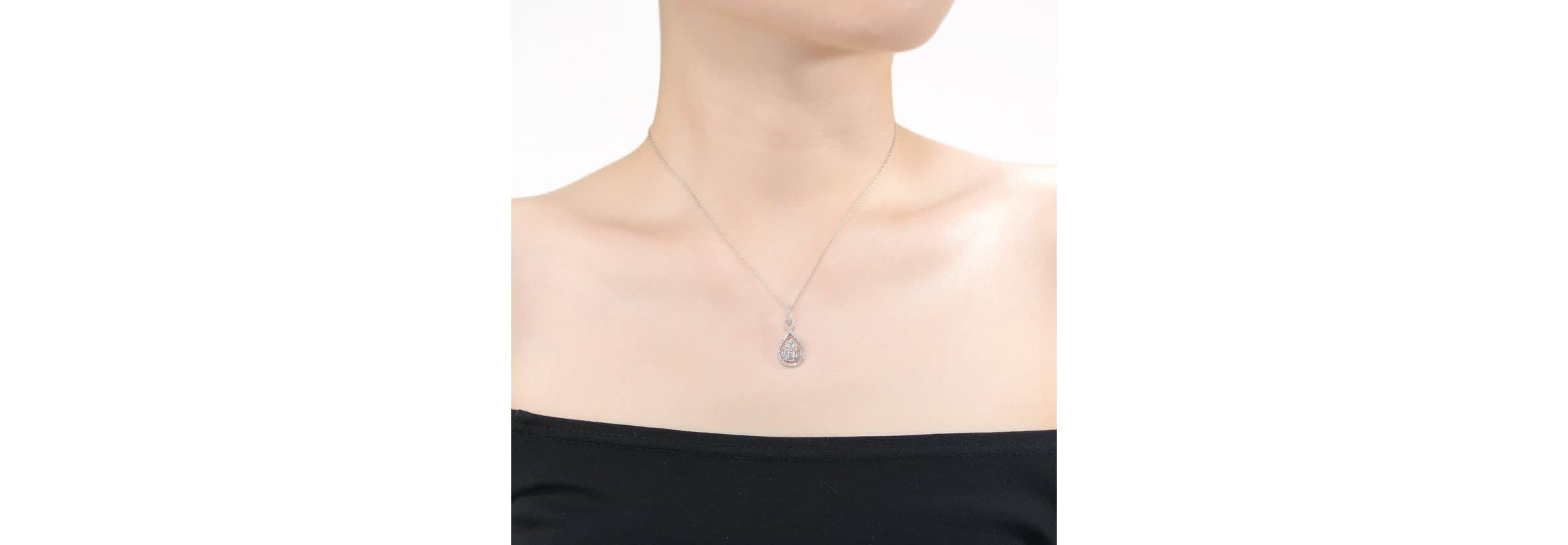Lab Created White Gold Plated with Clear Cubic Zirconia Door Knocker Love Knot Pendant Necklace