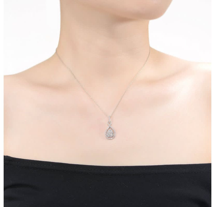 Lab Created White Gold Plated with Clear Cubic Zirconia Door Knocker Love Knot Pendant Necklace