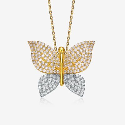 Rozzato Lab Created Two-Tone Plated with Clear Cubic Zirconia Butterfly Pendant Necklace