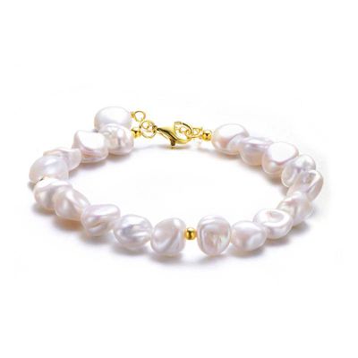 Rozzato Lab Created Sterling Silver 14K Gold Plating with White Freshwater Round Pearl Bracelet