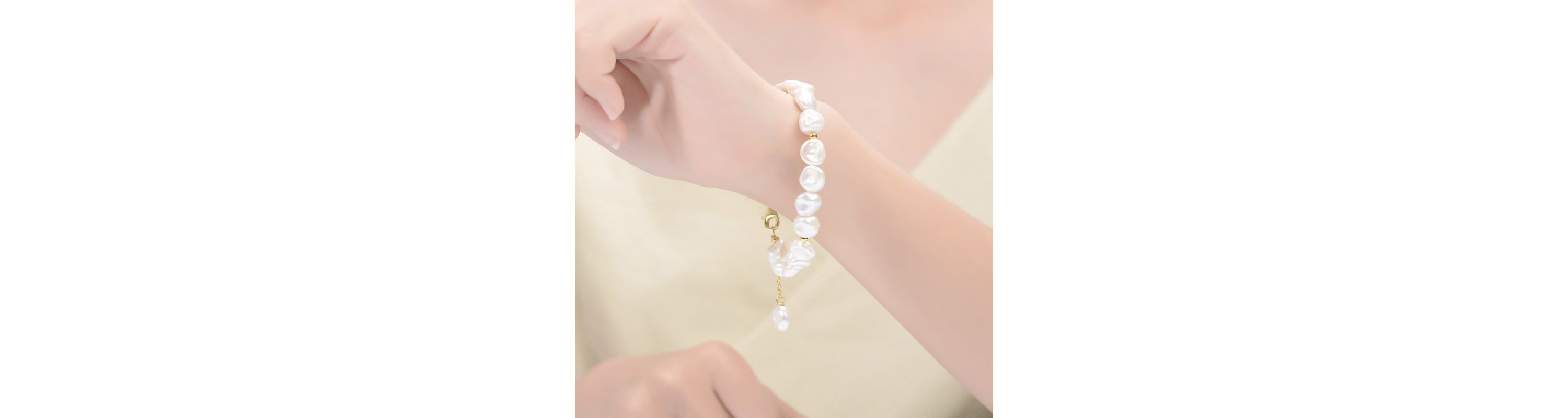 Lab Created Sterling Silver 14K Gold Plating with White Freshwater Round Pearl Bracelet