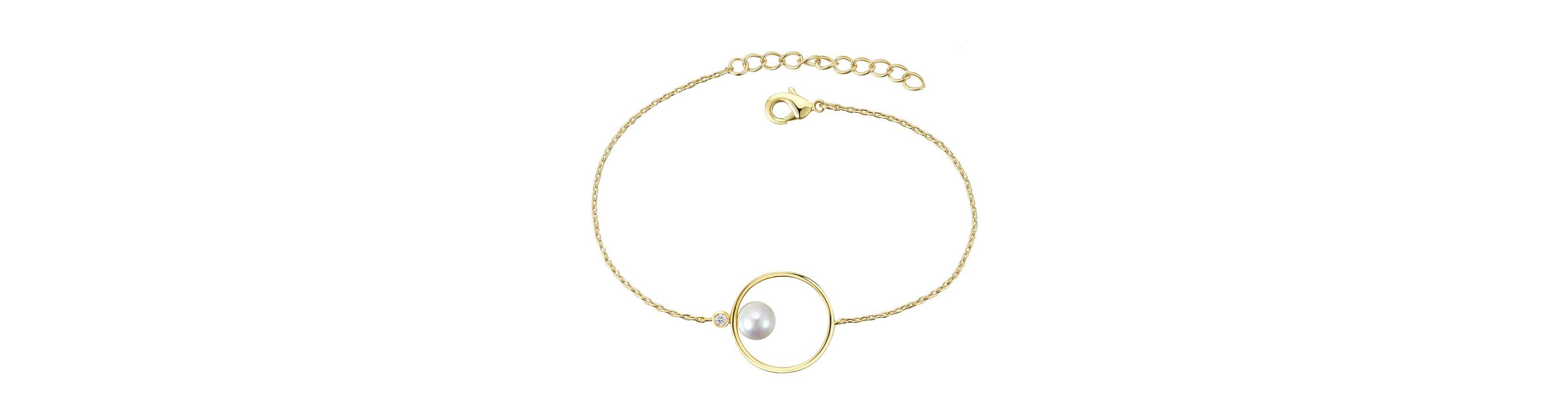 Lab Created 14K Gold Plated with White Genuine Freshwater Pearl Asymmetrical Wire Halo Delicate Bracelet