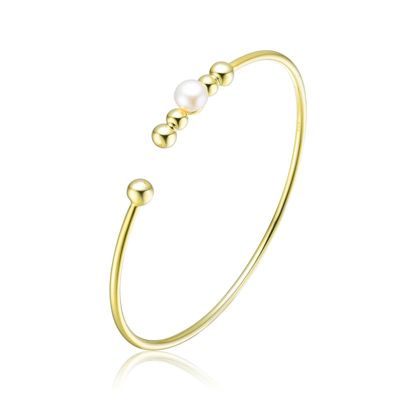 Rozzato Lab Created Sterling Silver 14K Gold Plated with 6.5MM Freshwater Pearl Bangle Bracelet
