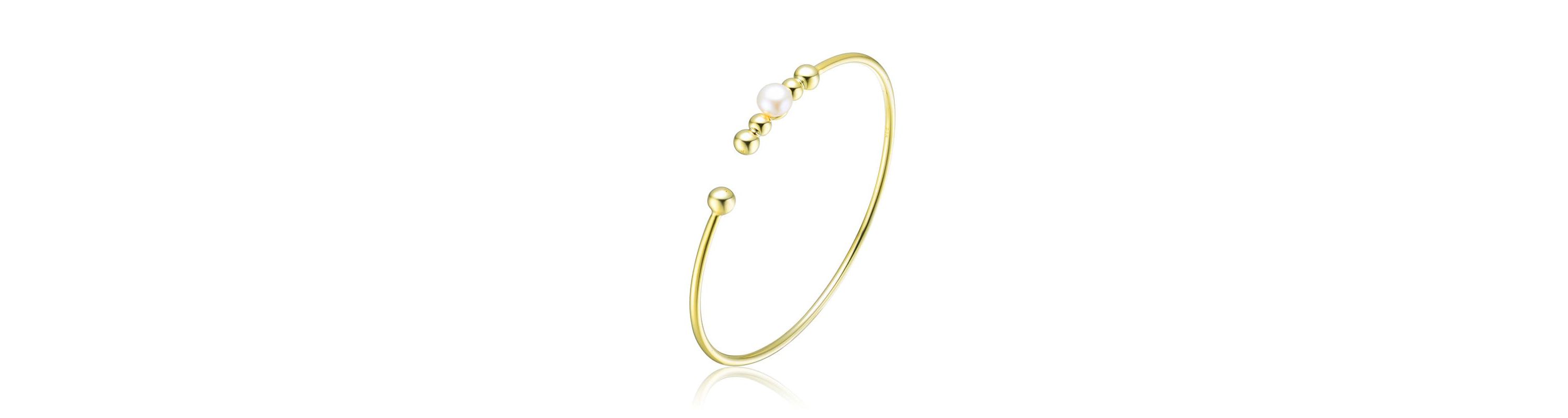 Lab Created Sterling Silver 14K Gold Plated with 6.5MM Freshwater Pearl Bangle Bracelet
