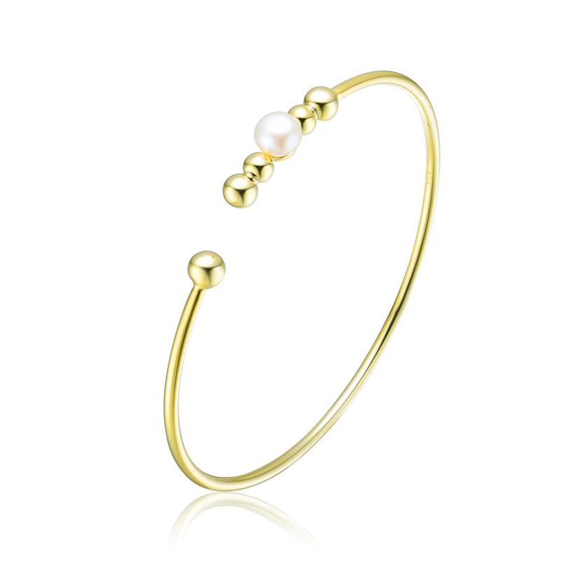 Lab Created Sterling Silver 14K Gold Plated with 6.5MM Freshwater Pearl Bangle Bracelet