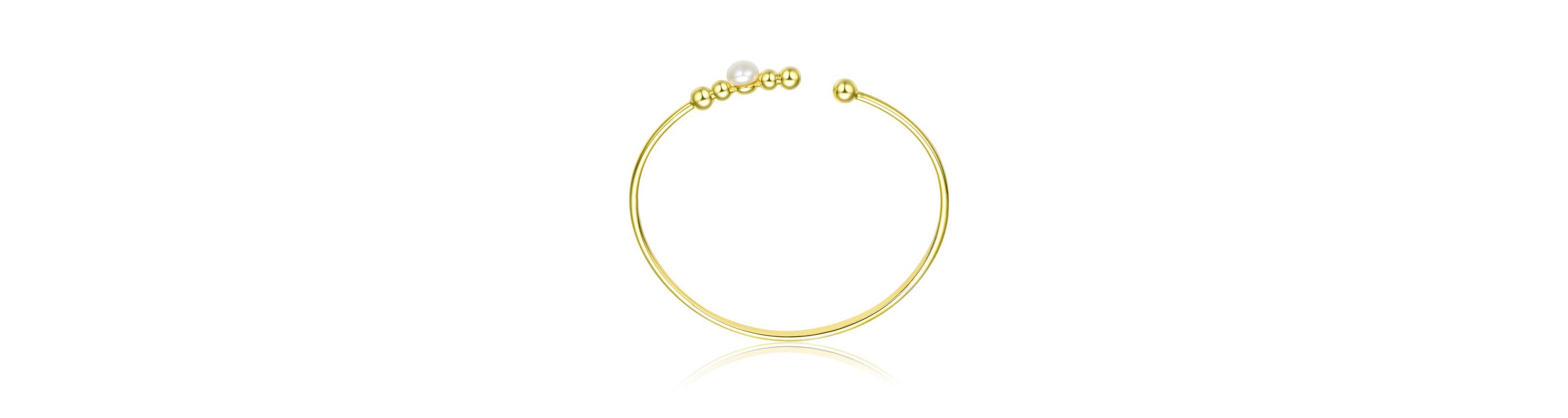 Lab Created Sterling Silver 14K Gold Plated with 6.5MM Freshwater Pearl Bangle Bracelet