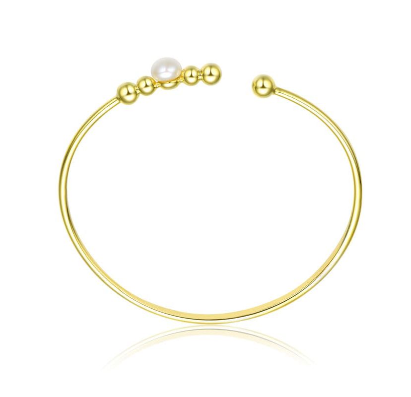 Lab Created Sterling Silver 14K Gold Plated with 6.5MM Freshwater Pearl Bangle Bracelet