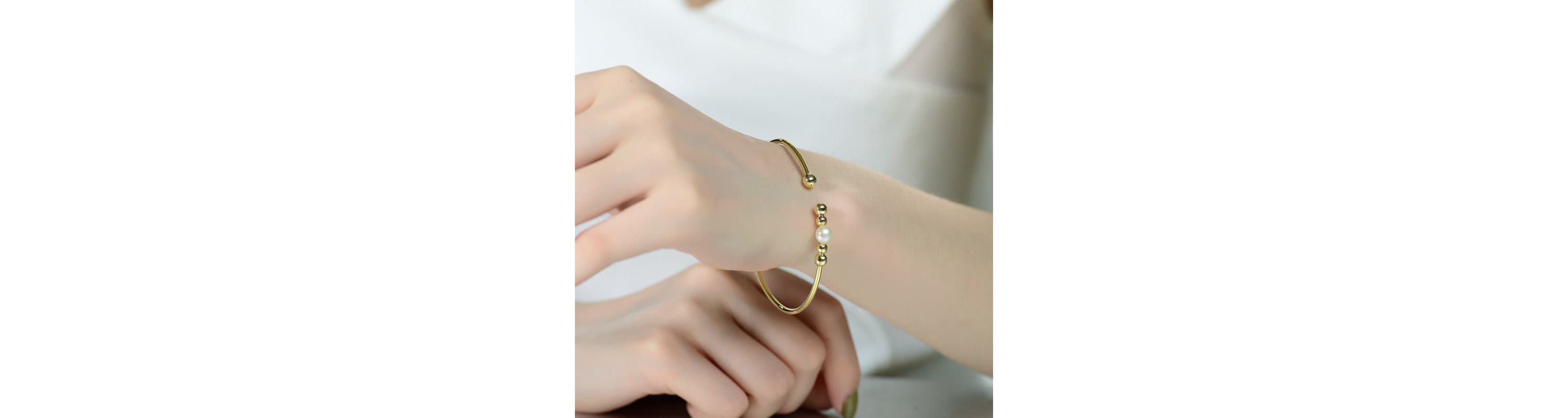 Lab Created Sterling Silver 14K Gold Plated with 6.5MM Freshwater Pearl Bangle Bracelet