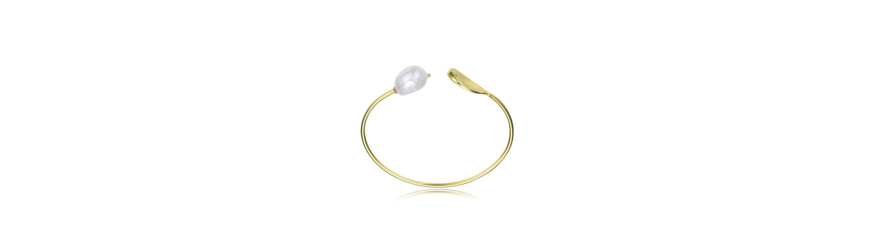 Lab Created Sterling Silver 14K Gold Plating with White Genuine Freshwater Pearl Cuff Bracelet