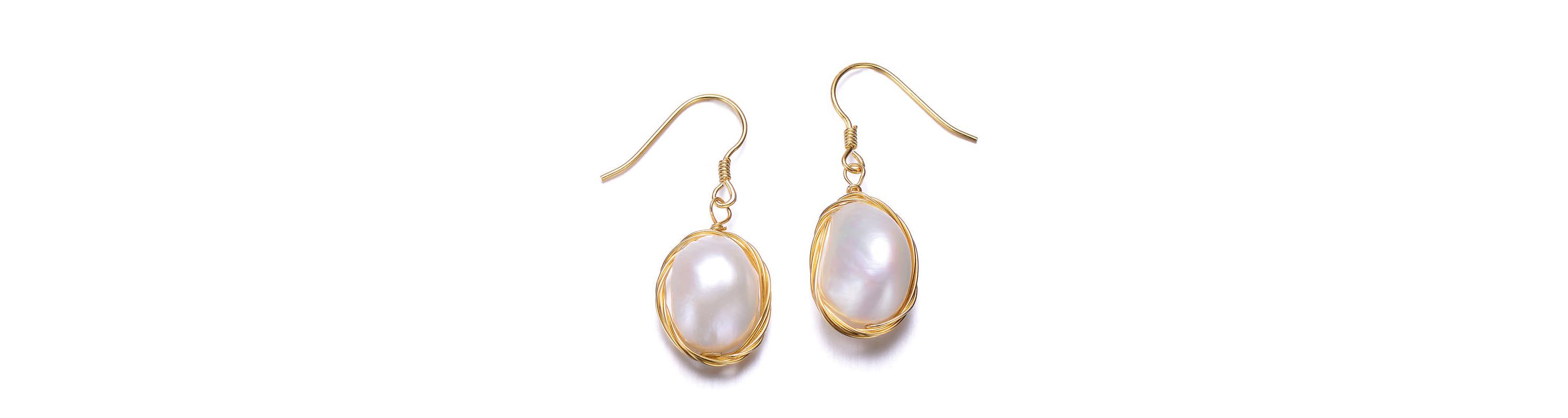 Lab Created Sterling Silver 14K Gold Plated with White Genuine Freshwater Pearl Dangle Earrings