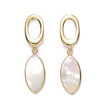 Rozzato Lab Created Sterling Silver 14K Gold Plated with White Pearl Drop Earrings