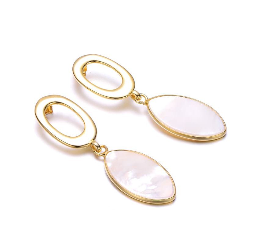 Lab Created Sterling Silver 14K Gold Plated with White Pearl Drop Earrings