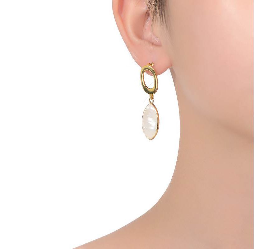 Lab Created Sterling Silver 14K Gold Plated with White Pearl Drop Earrings