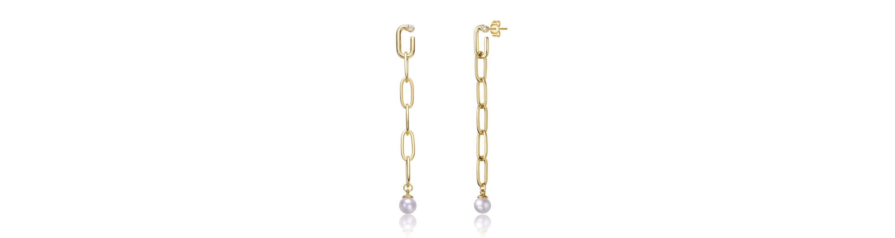 Lab Created Sterling Silver 14K Gold Plated with White Genuine Freshwater Pearl & Cubic Zirconia Drop Butterfly Earrings