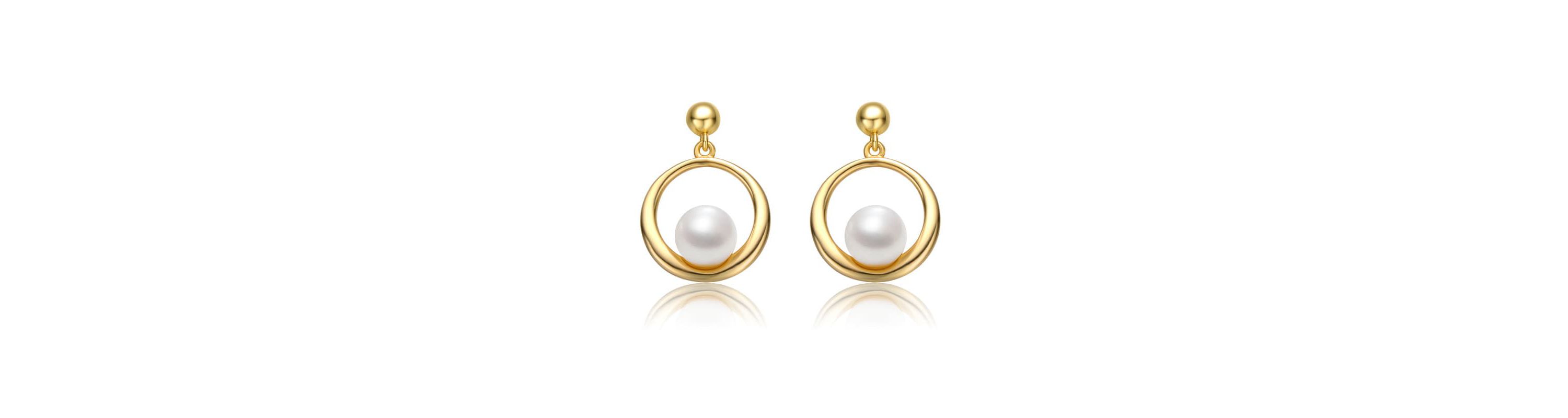 Lab Created Sterling Silver 14K Gold Plated with White Freshwater Pearl Eternity Circle Halo Dangle Earrings