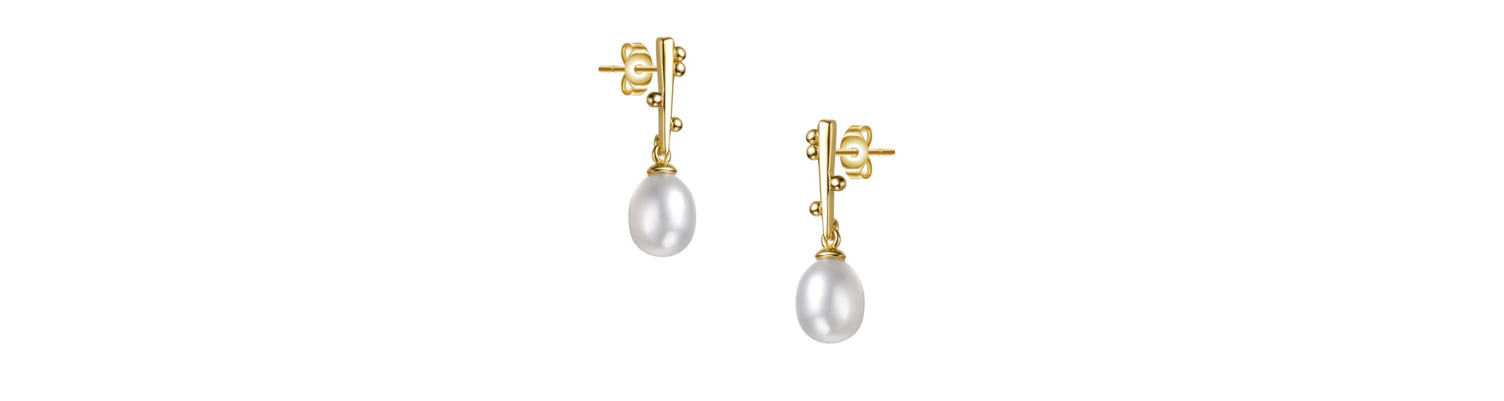 Lab Created Sterling Silver 14K Gold Plated with White Freshwater Pearl Linear Stick Earrings