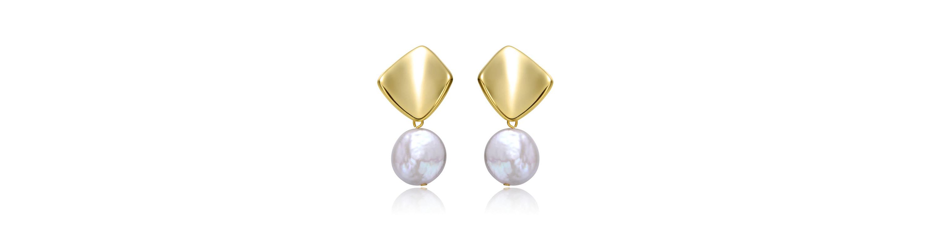 Lab Created Sterling Silver 14K Gold Plated with White Coin Freshwater Pearl Drop Double Dangle Geometric Earrings