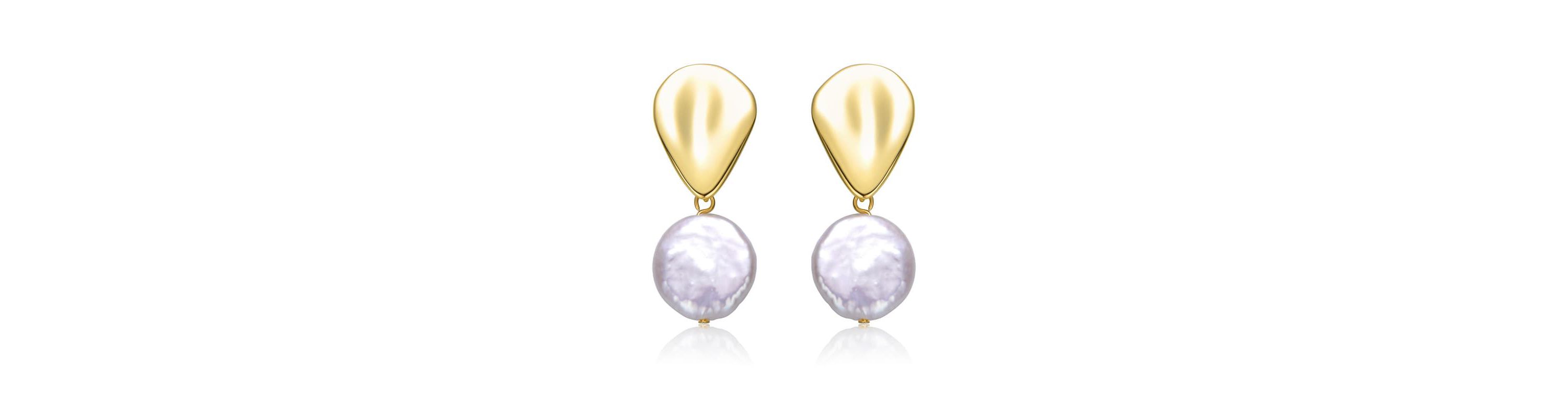 Lab Created Sterling Silver 14K Gold Plated with White Coin Freshwater Pearl Raindrop Double Dangle Drop Earrings