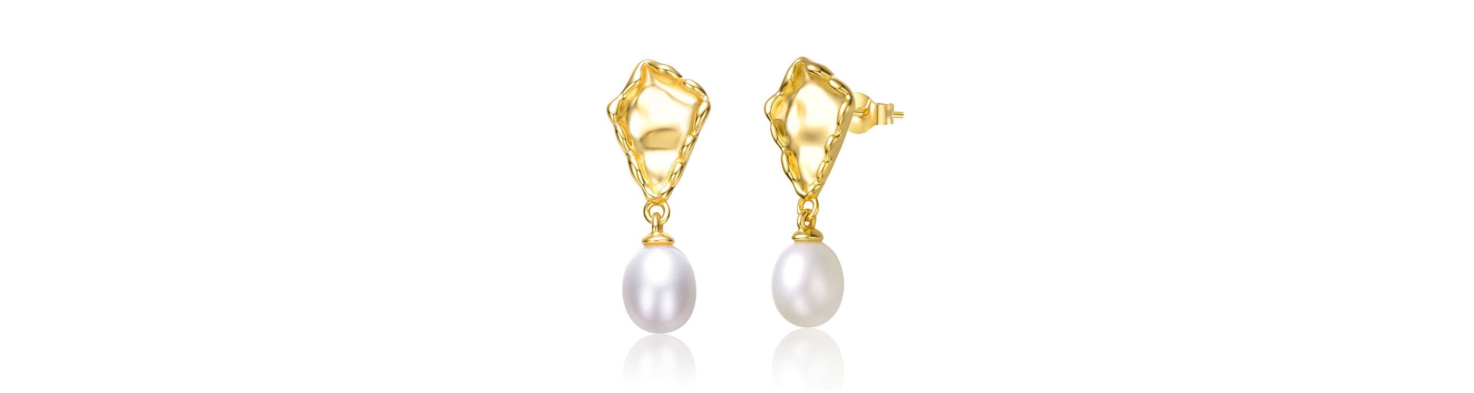 Lab Created Sterling Silver 14K Gold Plated with White Freshwater Pearl Nugget Dangle Earrings