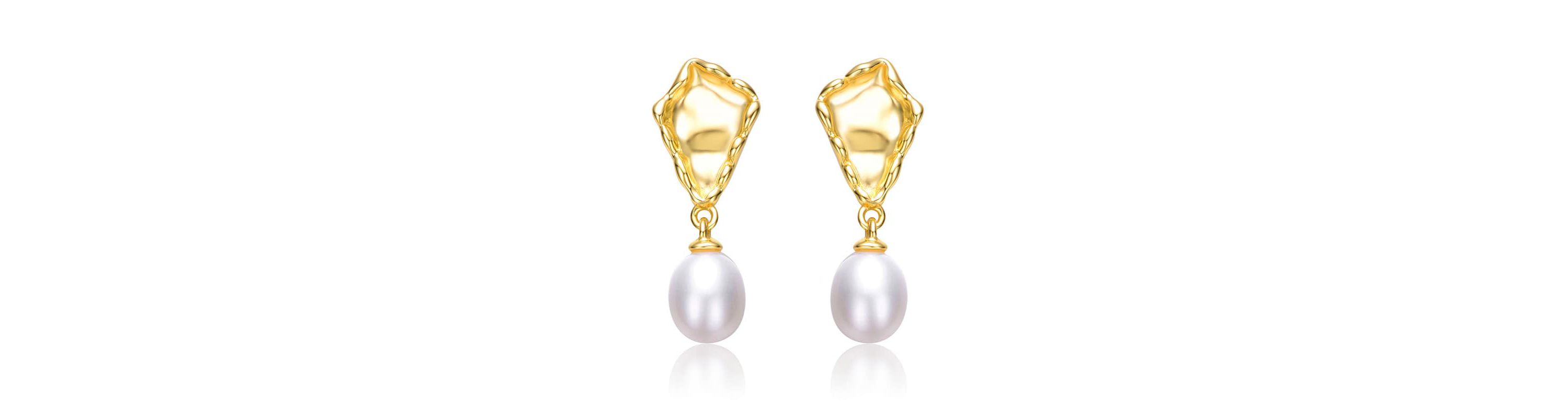 Lab Created Sterling Silver 14K Gold Plated with White Freshwater Pearl Nugget Dangle Earrings