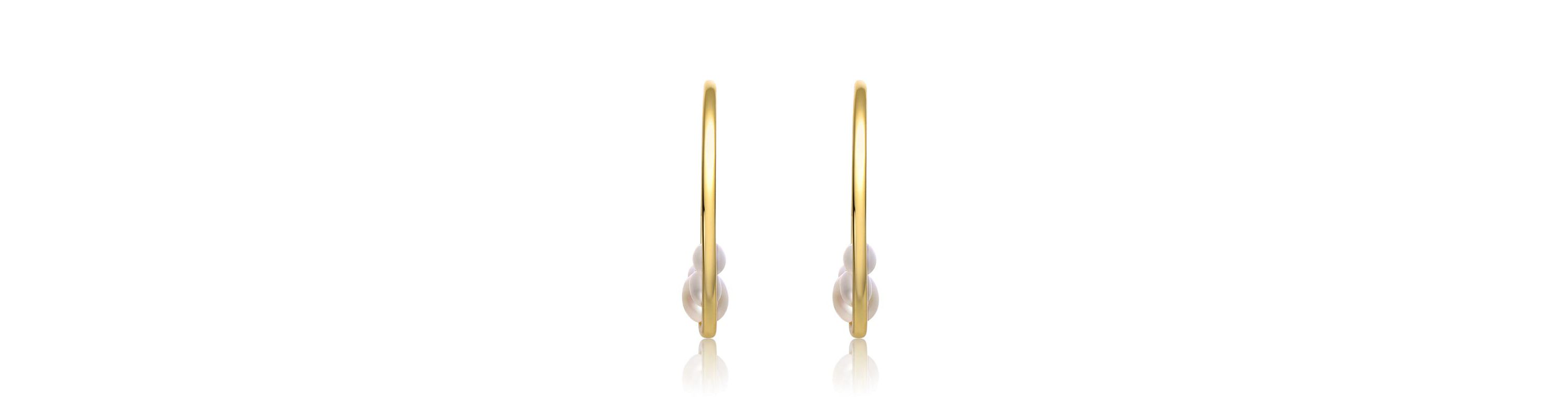 Lab Created Sterling Silver 14K Gold Plated with White Freshwater Pearl Cluster C-Hoop Earrings