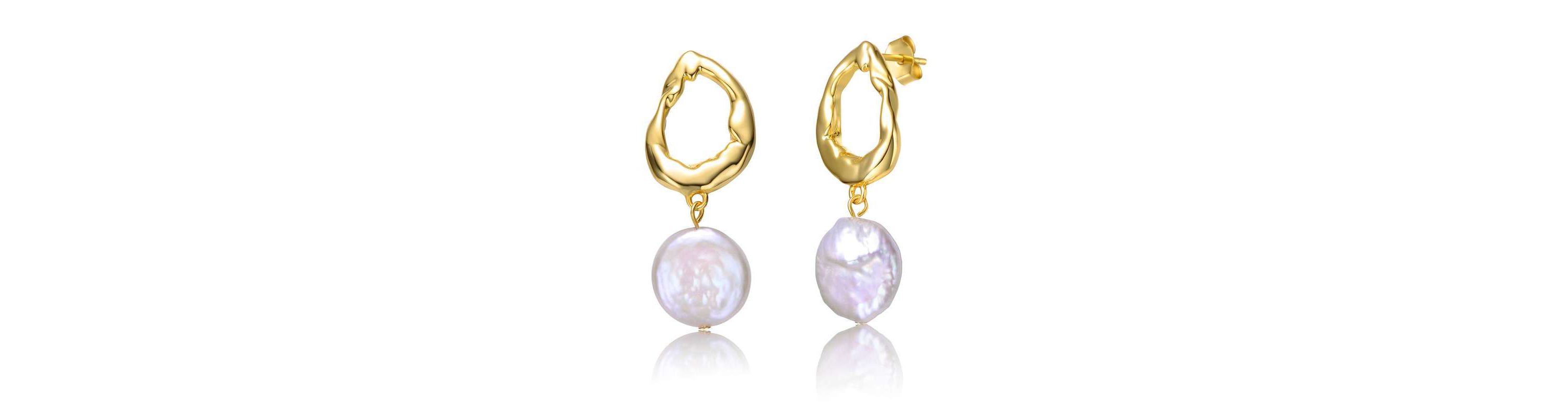 Lab Created Sterling Silver 14K Gold Plated with White Coin Freshwater Pearl Twisted Halo Circle Drop Earrings