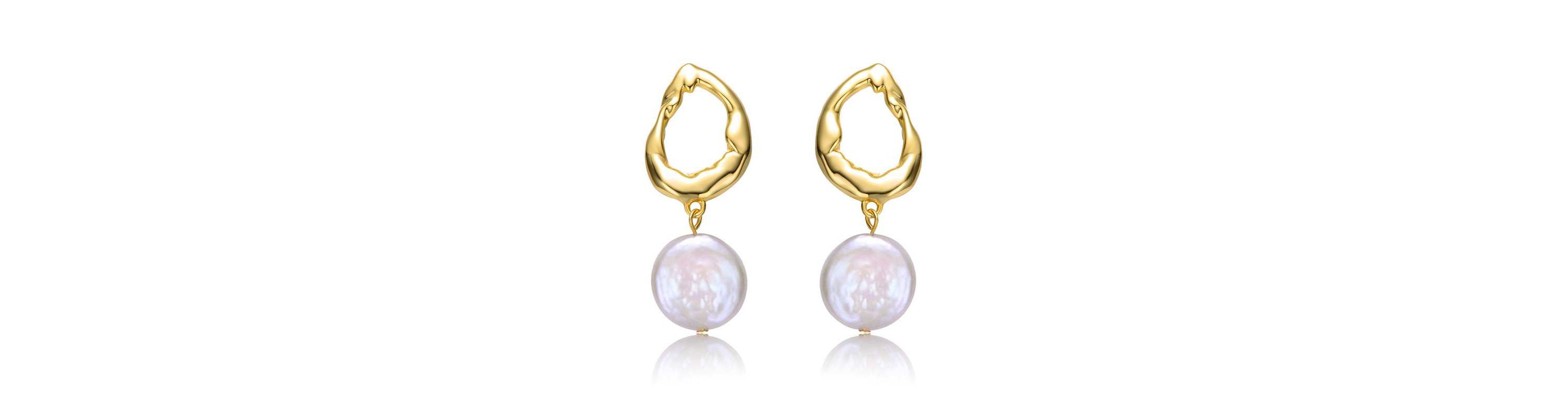 Lab Created Sterling Silver 14K Gold Plated with White Coin Freshwater Pearl Twisted Halo Circle Drop Earrings