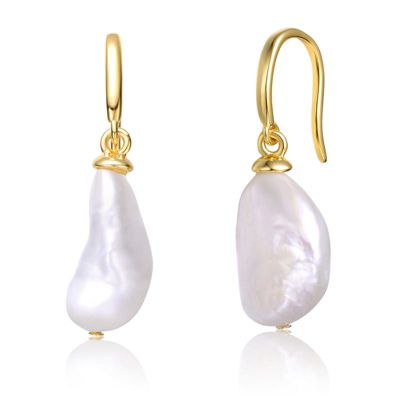Rozzato Lab Created Sterling Silver 14K Gold-Plated with Freshwater Pearl Hook Earrings