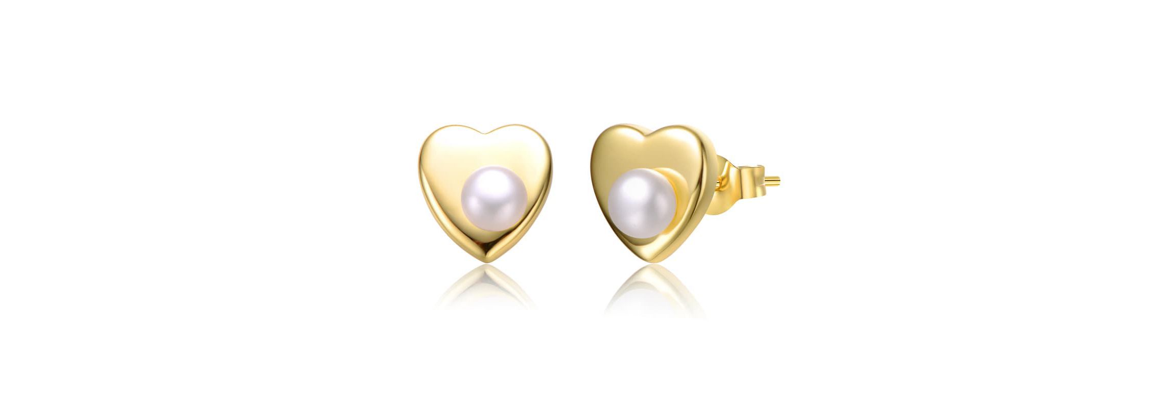 Lab Created Sterling Silver 14K Gold Plated with White Freshwater Pearl Heart Stud Earrings