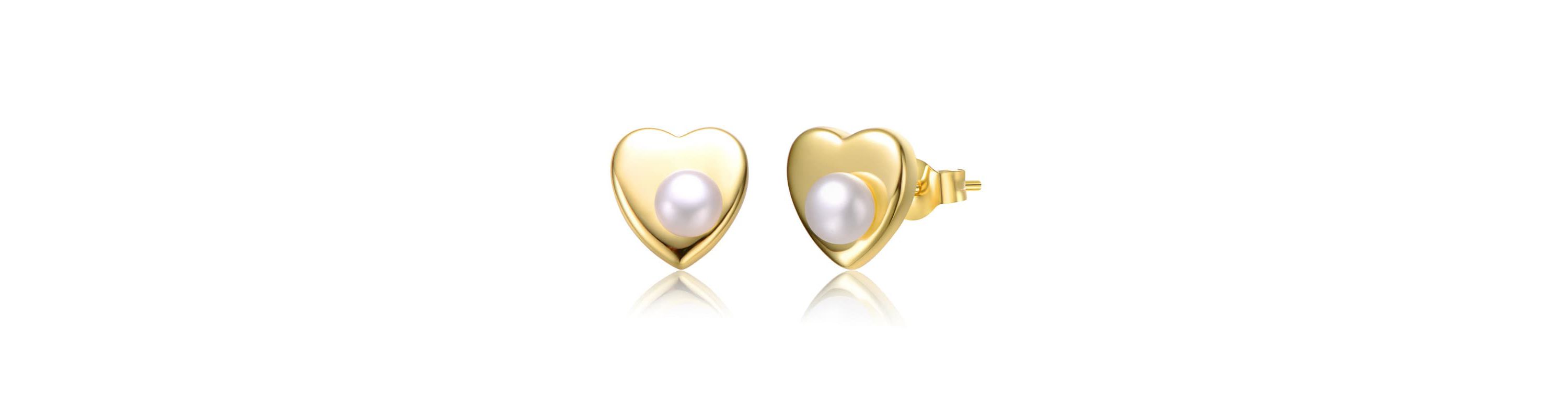 Lab Created Sterling Silver 14K Gold Plated with White Freshwater Pearl Heart Stud Earrings