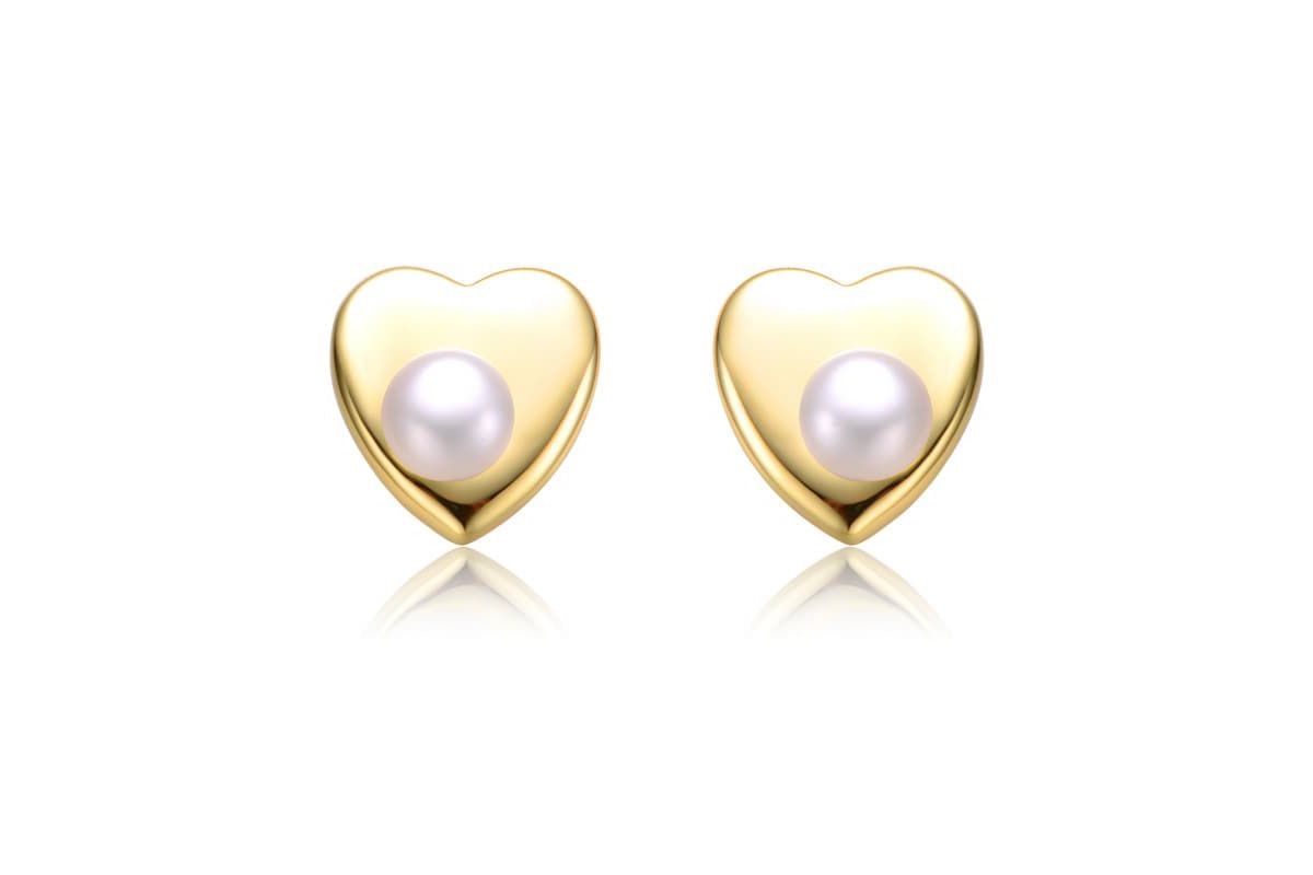 Lab Created Sterling Silver 14K Gold Plated with White Freshwater Pearl Heart Stud Earrings