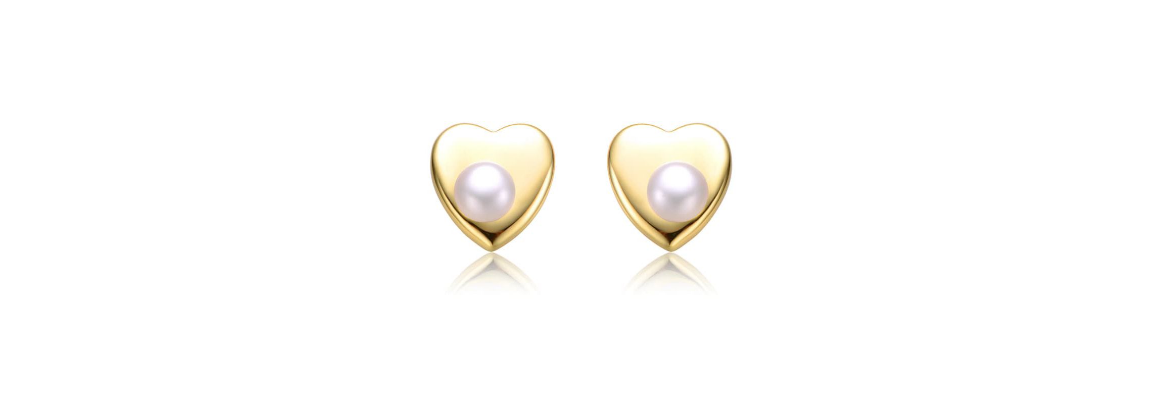 Lab Created Sterling Silver 14K Gold Plated with White Freshwater Pearl Heart Stud Earrings